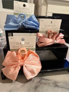 Ash Satin Bow Claw Clips in Blue, Pink & Peach